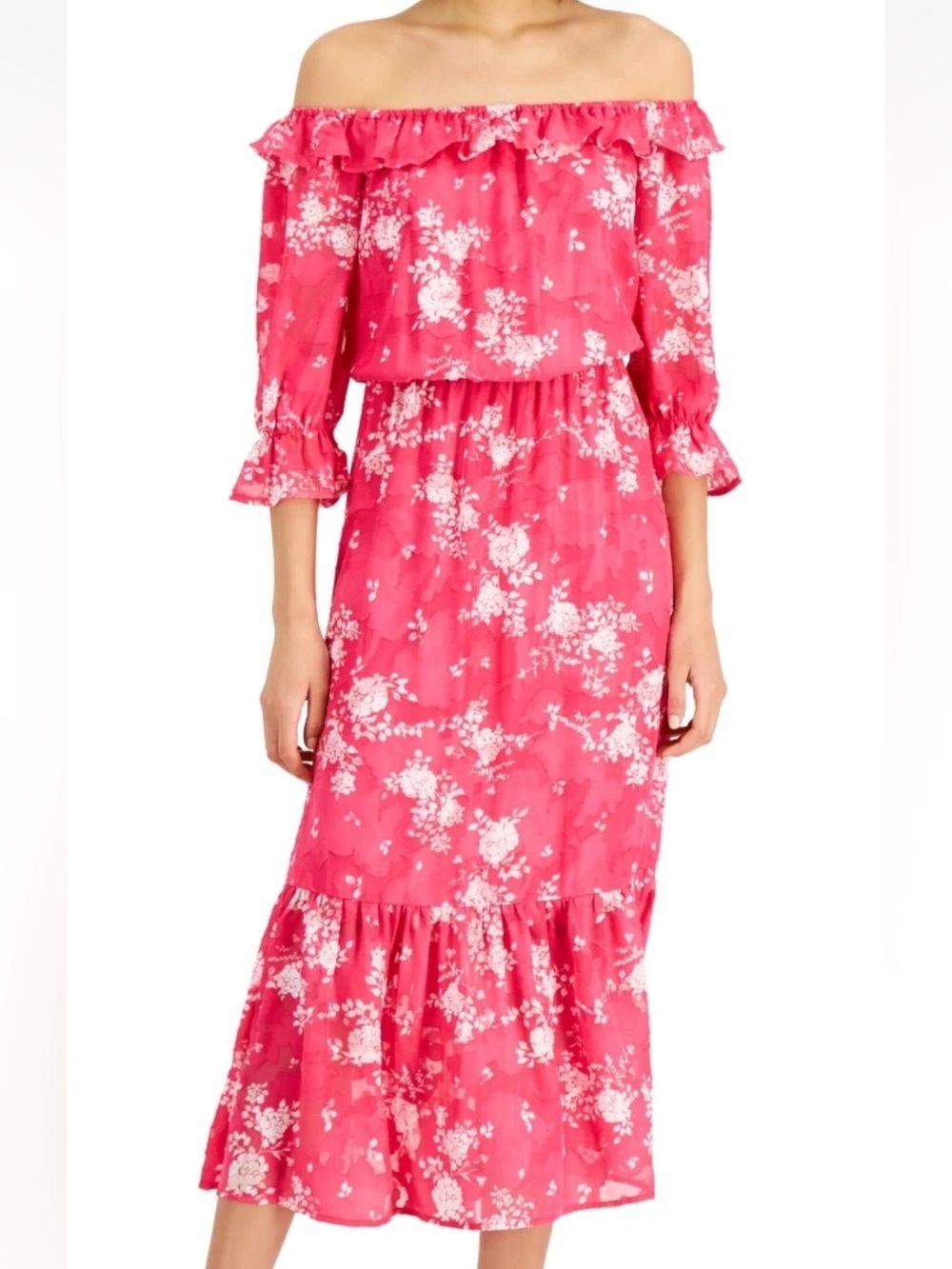 MSRP $99 Willow Drive Women Floral Off-Shoulder Maxi Dress Pink Size L